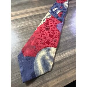 Beckett Mens Silk Necktie Geometric Abstract Squares Navy Burgundy Red Purple